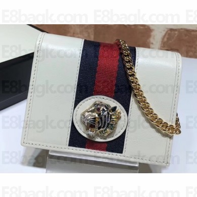 Gucci Vintage Web Rajah Chain Card Case Wallet 573790 Leather White 2019