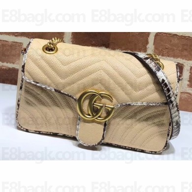Gucci GG Marmont Raffia Small Shoulder Bag 443497 Beige/Gray 2019