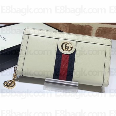 Gucci Web Ophidia Zip Around Wallet 523154 Leather White 2019