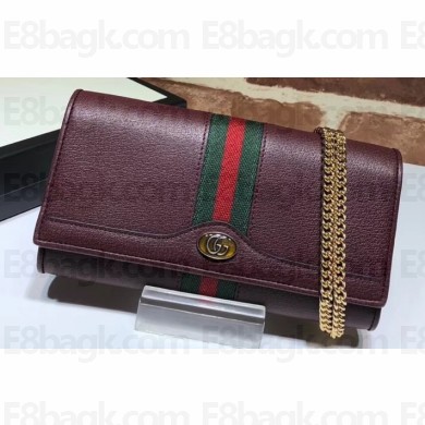 Gucci Web Ophidia GG Chain Wallet 546592 Leather Burgundy 2019