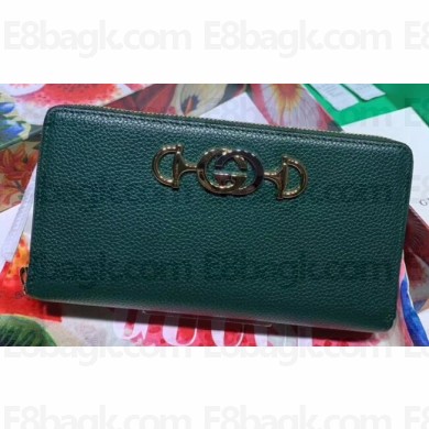 Gucci Zumi Grainy Leather Zip Around Wallet 570661 Green 2019