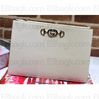 Gucci Zumi Grainy Leather Pouch Clutch Bag 570728 White 2019