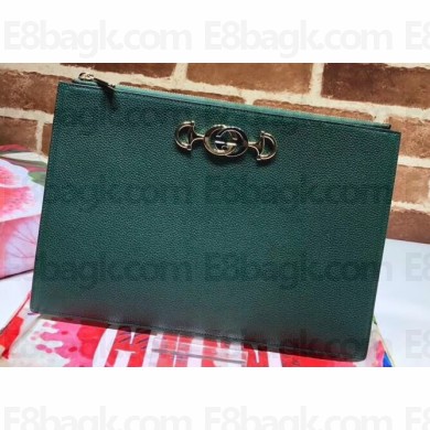 Gucci Zumi Grainy Leather Pouch Clutch Bag 570728 Green 2019