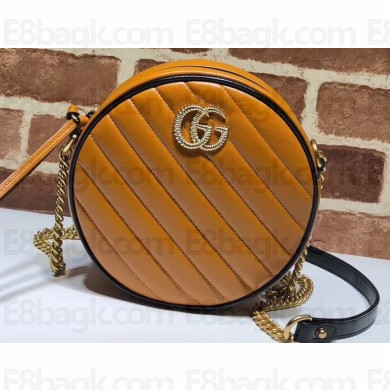 Gucci Diagonal GG Marmont Mini Round Shoulder Bag 550154 Brown 2019