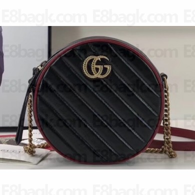 Gucci Diagonal GG Marmont Mini Round Shoulder Bag 550154 Black 2019