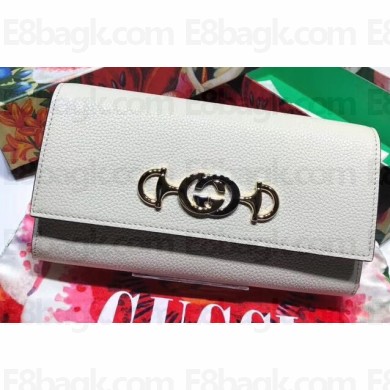 Gucci Zumi Grainy Leather Continental Wallet 573612 White 2019