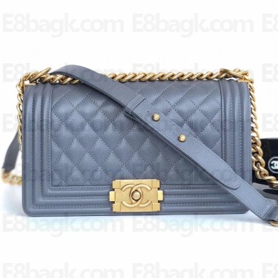 Chanel Caviar Leather Boy Flap Medium Bag Gray