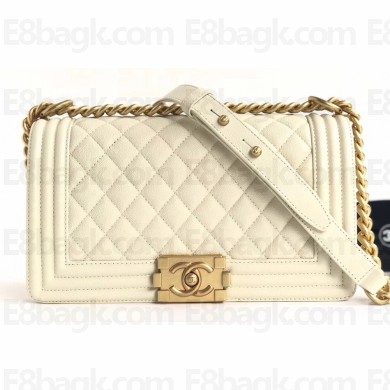 Chanel Caviar Leather Boy Flap Medium Bag Creamy
