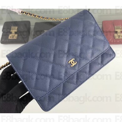 Chanel Caviar Leather Wallet On Chain WOC Bag A33814 Blue 2019