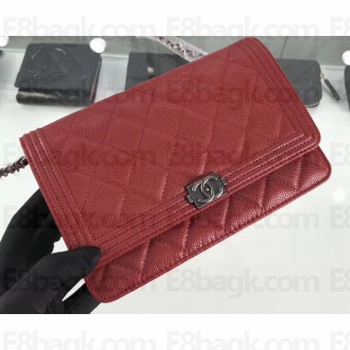 Chanel Grained Leather Boy Wallet On Chain WOC Bag A80287 Red/Silver