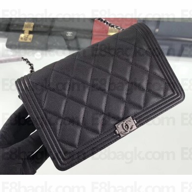 Chanel Caviar Leather Boy Wallet On Chain WOC Bag A80387 Black/Silver