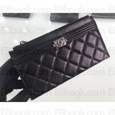 Chanel Lambskin Boy Pouch Clutch Bag A84478 Black/Silver