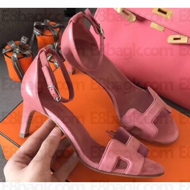 Hermes Heel 6cm Premiere Sandals Suede Pink 2019