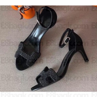 Hermes Heel 6cm Premiere Sandals Glitter Black 2019