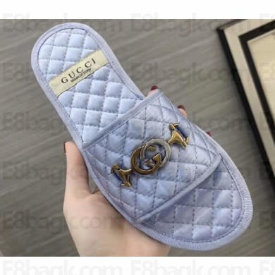 Gucci Quilted Slide Sandals with Interlocking G Horsebit 575852 Fabric Lilac 2019