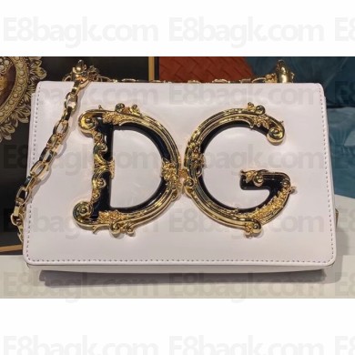 Dolce & Gabbana Baroque DG Girls Shoulder Bag In Nappa Leather White 2019