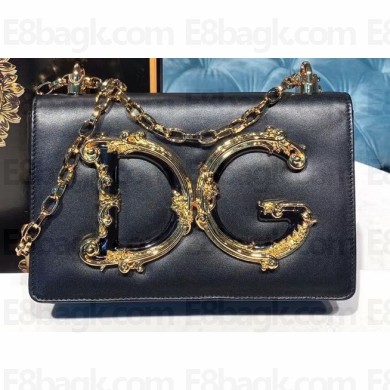 Dolce & Gabbana Baroque DG Girls Shoulder Bag In Nappa Leather Black 2019