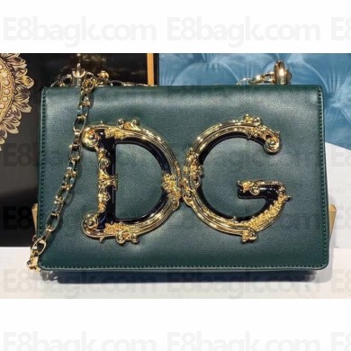 Dolce & Gabbana Baroque DG Girls Shoulder Bag In Nappa Leather Green 2019