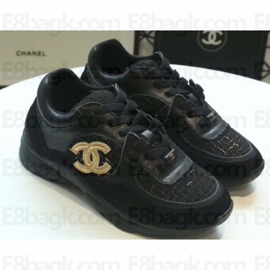 Chanel Suede Calfskin Sneakers G34360 Tweed Black 2019