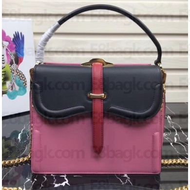 Prada Belle Leather Shoulder Tote Bag 1BN004 Black/Pink/Red 2019