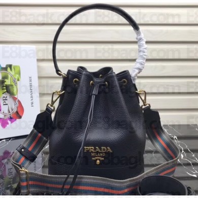 Prada Leather Bucket Bag 1BE018 Black 2019