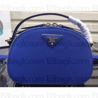 Prada Round Odette Saffiano Leather Bag 1BH123 Electric Blue 2019