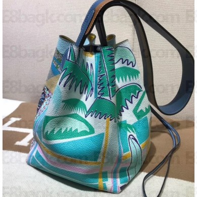 Hermes Licol 17 Bucket Bag In Evercolor Calfskin Bicolor Leather Print Green 2019