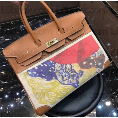 Hermes Birkin 35 Bag in Print Leather Brown/Canvas