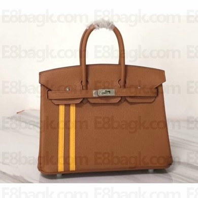 Hermes Birkin 25 Bag in Stripe Leather Brown