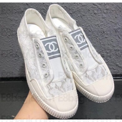 Chanel Vintage CC Logo Sneakers Lace White 2019