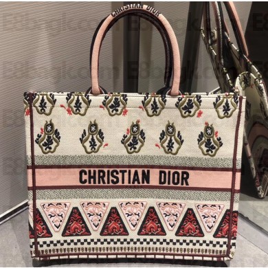 Dior Book Tote Bag In Embroidered Canvas Multicolored Geometric 2019