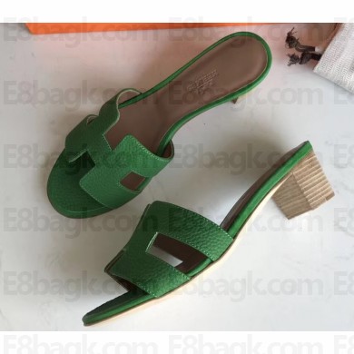 Hermes Heel 5cm Oasis Slipper Sandals in Togo Leather Bamboo Green