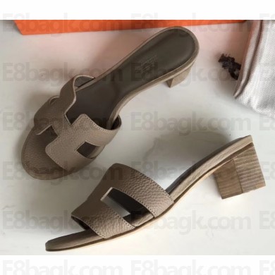 Hermes Heel 5cm Oasis Slipper Sandals in Togo Leather Camel