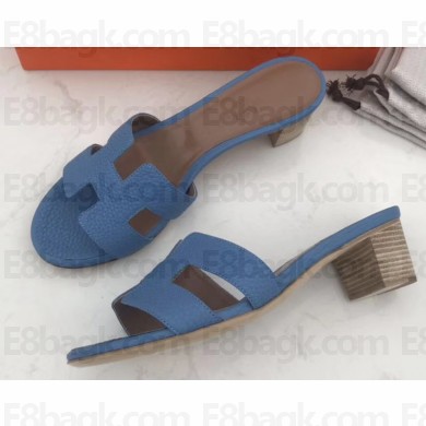 Hermes Heel 5cm Oasis Slipper Sandals in Togo Leather Light Blue