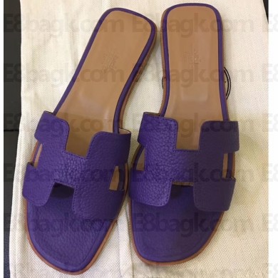 Hermes Oran Flat Slipper Sandals in Togo Leather Purple
