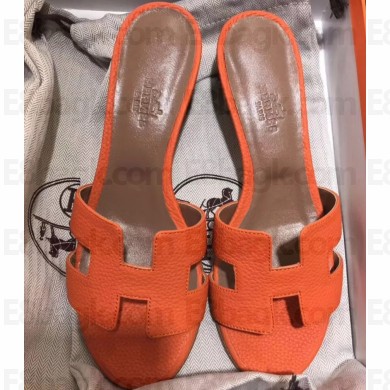 Hermes Heel 5cm Oasis Slipper Sandals in Togo Leather Orange