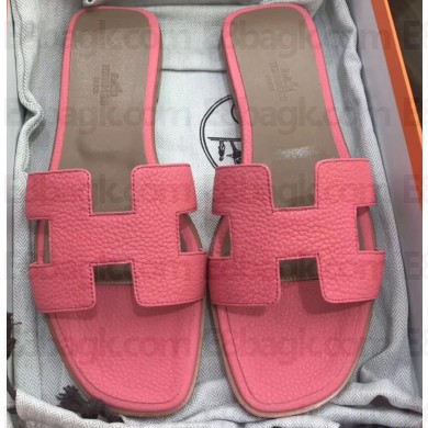 Hermes Oran Flat Slipper Sandals in Togo Leather Dark Pink