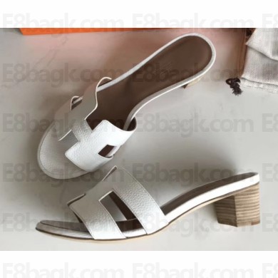 Hermes Heel 5cm Oasis Slipper Sandals in Togo Leather White/Brown
