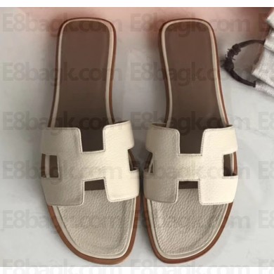 Hermes Oran Flat Slipper Sandals in Togo Leather Creamy