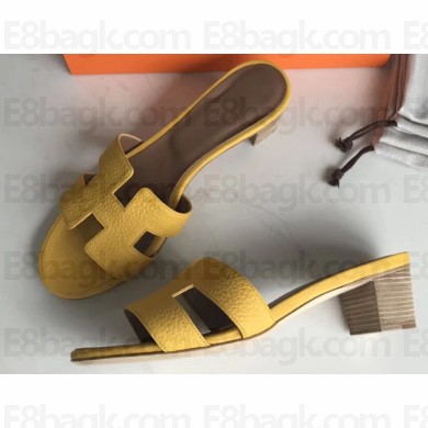 Hermes Heel 5cm Oasis Slipper Sandals in Togo Leather Yellow