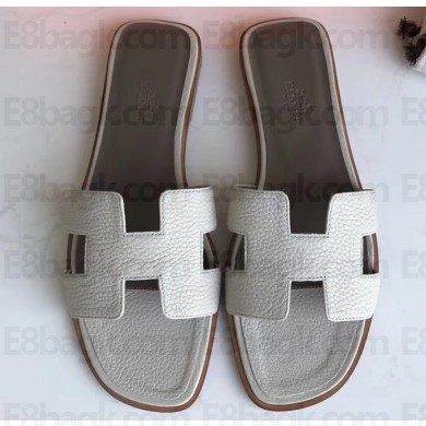 Hermes Oran Flat Slipper Sandals in Togo Leather Pale Gray