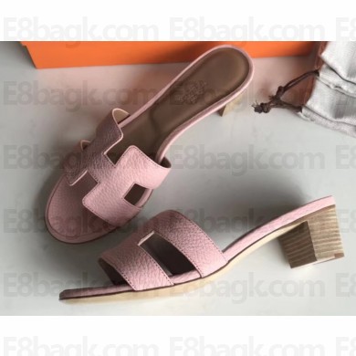 Hermes Heel 5cm Oasis Slipper Sandals in Togo Leather Cherry Pink