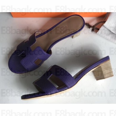 Hermes Heel 5cm Oasis Slipper Sandals in Togo Leather Purple