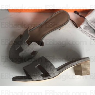 Hermes Heel 5cm Oasis Slipper Sandals in Togo Leather Etoupe