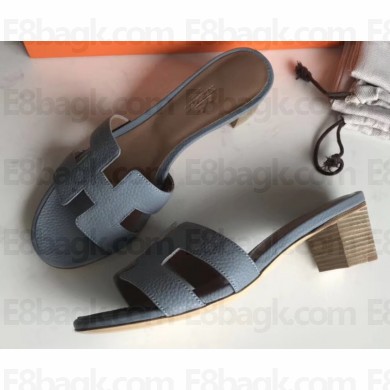 Hermes Heel 5cm Oasis Slipper Sandals in Togo Leather Baby Blue