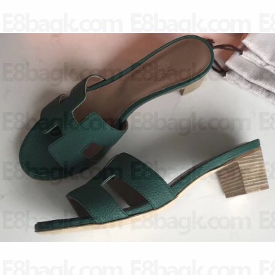 Hermes Heel 5cm Oasis Slipper Sandals in Togo Leather Green