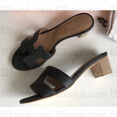 Hermes Heel 5cm Oasis Slipper Sandals in Togo Leather Black