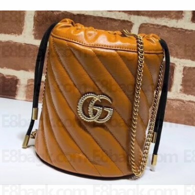 Gucci Diagonal GG Marmont Double G Mini Bucket Bag 575163 Brown 2019