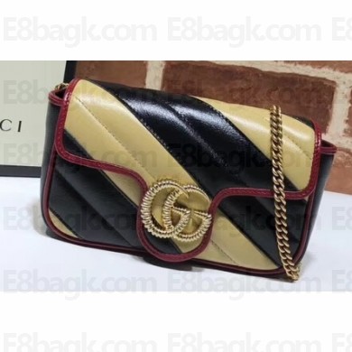 Gucci Diagonal GG Marmont Super Mini Shoulder Bag 574969 Beige/Black 2019