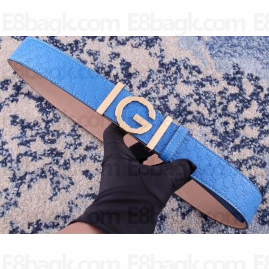 Gucci Width 3.8cm Leather Signature GG Belt with Single G Buckle Sky Blue 2019